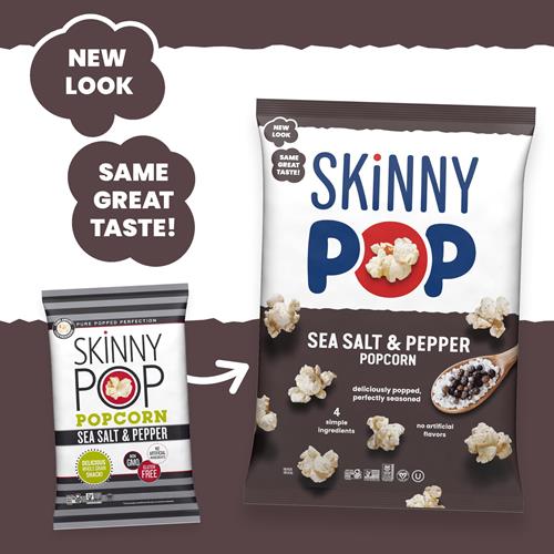 Skinnypop Pop-corn Sel de mer et Poivre, Sans gluten, Sans OGM, Snacks pop-corn sains, Skinny Pop, Sac format épicerie de 125g