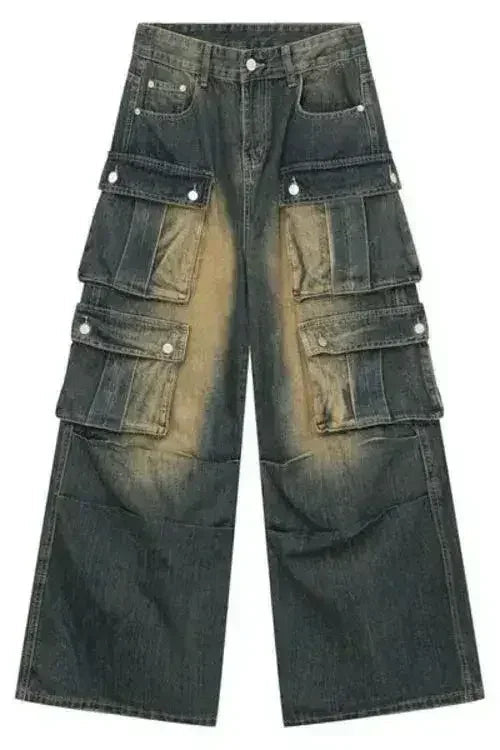 Jean taille haute avec poches cargo