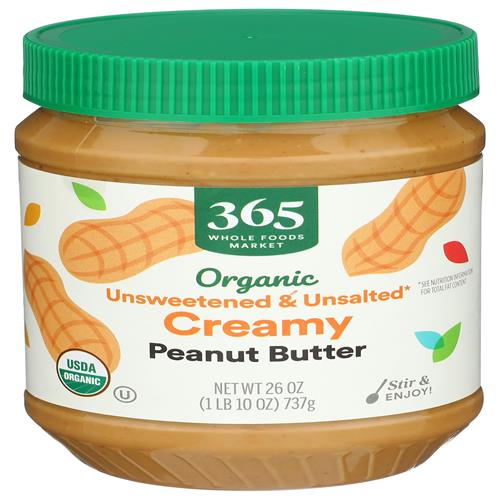Beurre de cacahuètes crémeux biologique sans sucre et sans sel ajouté Whole Foods Market, 737 g