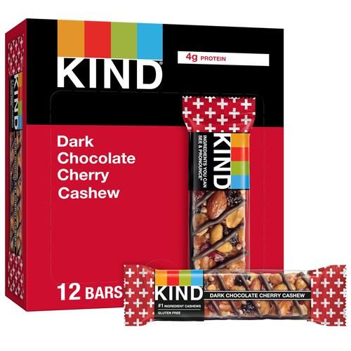Barres de Noix Kind, Chocolat Noir Cerise Noix de Cajou, En-cas Sains, Sans Gluten, 4G Protéines, 12 Barres