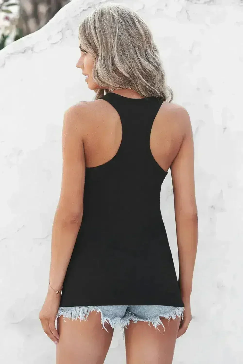 Débardeur basique uni noir à col rond pour femme