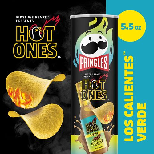 Pringles Hot Ones Los Calientes Chips de pommes de terre croustillantes, Verde, Snacks épicés, Inspiré de la sauce piquante, Boîte de 156g (1 boîte) ?