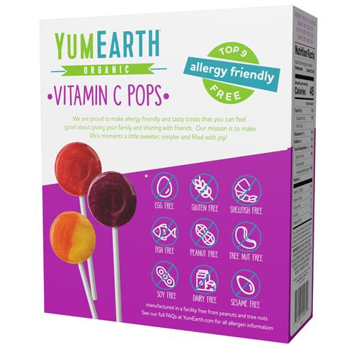 Sucettes Bio à la Vitamine C Yumearth, Saveurs Assorties, 60 Sucettes aux Fruits, Sans Allergènes, Sans Gluten, Sans OGM, Véganes, Sans Arômes ni Colorants Artificiels