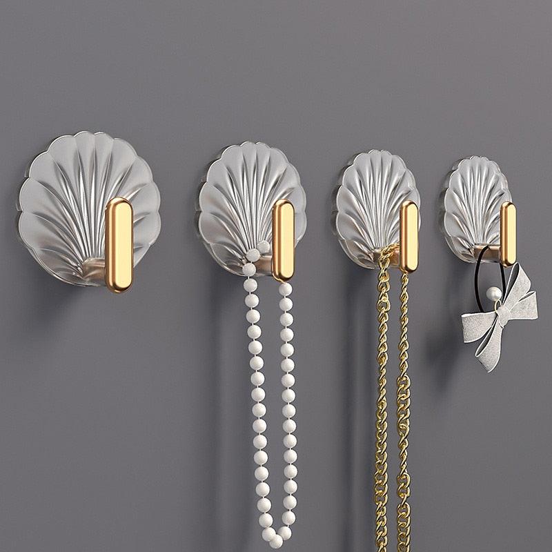 8 crochets autocollants décoratifs pour porte, mur, clés, serviettes de salle de bain, organiseur d'armoire, patère, crochets de douche en forme de coquillage de luxe, design amusant