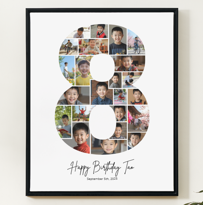 8th Birthday Photo Collage Canva Template – Editable Milestone Poster
