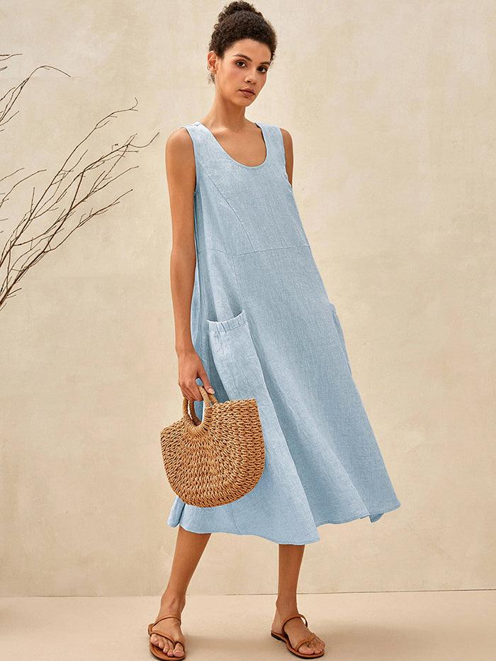 Robe débardeur de plage évasée 100 % lin GIANA
