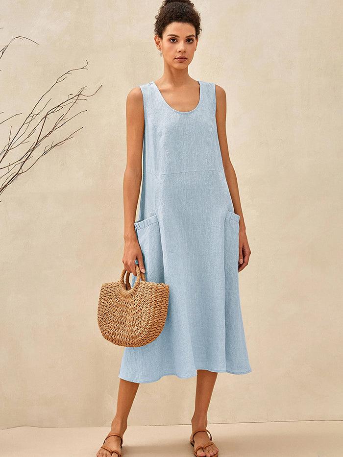 Robe débardeur de plage évasée 100 % lin GIANA