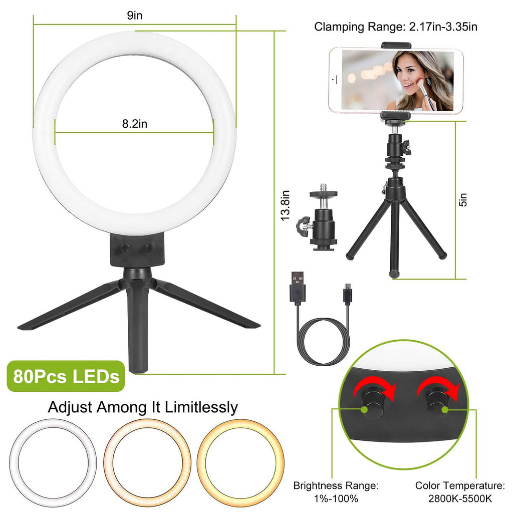 Anneau lumineux LED dimmable de 9" avec trépied
