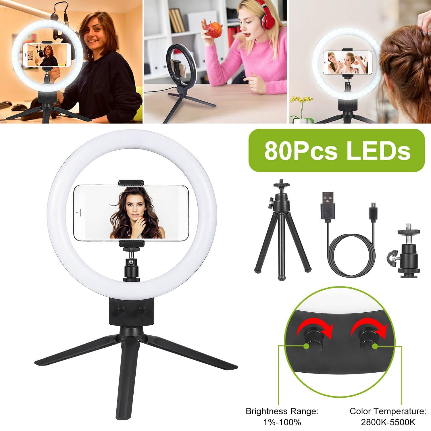 Anneau lumineux LED dimmable de 9" avec trépied