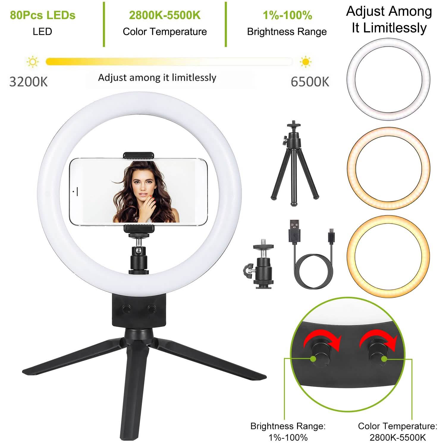 Anneau lumineux LED dimmable de 9" avec trépied