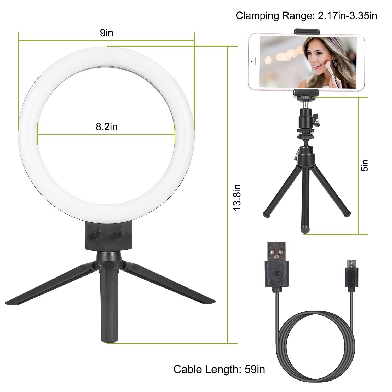 Anneau lumineux LED dimmable de 9" avec trépied
