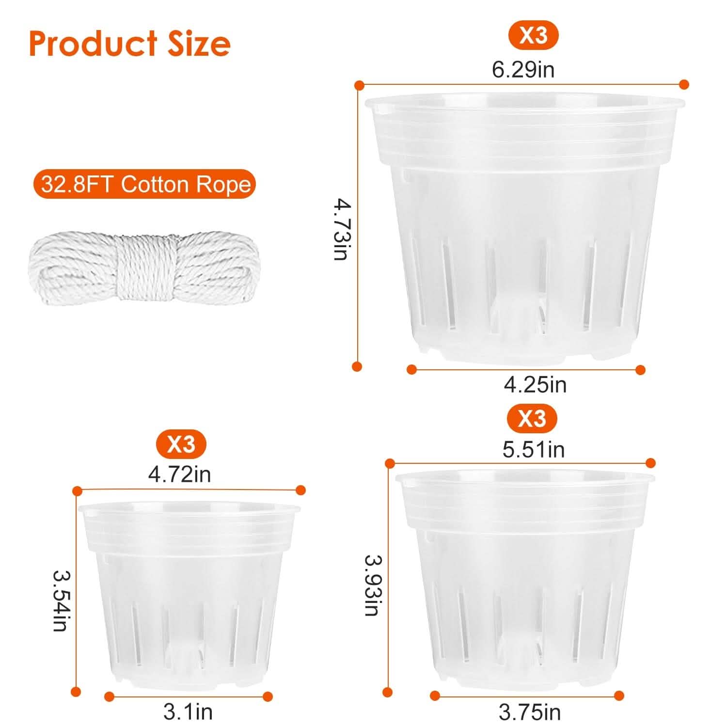 Lot de 9 : Pots d'orchidées transparents, réutilisables, en plastique, pour semis de fleurs