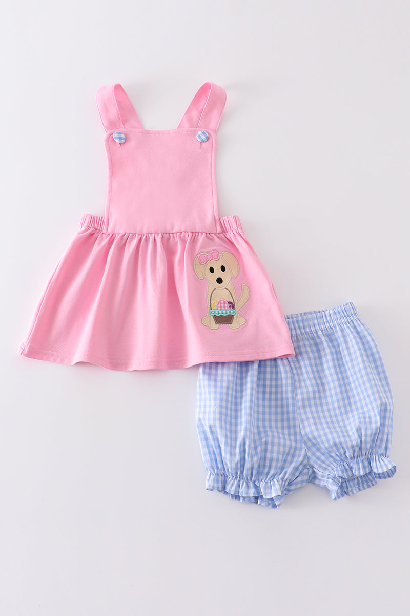 Ensemble fille avec appliqué chien rose premium