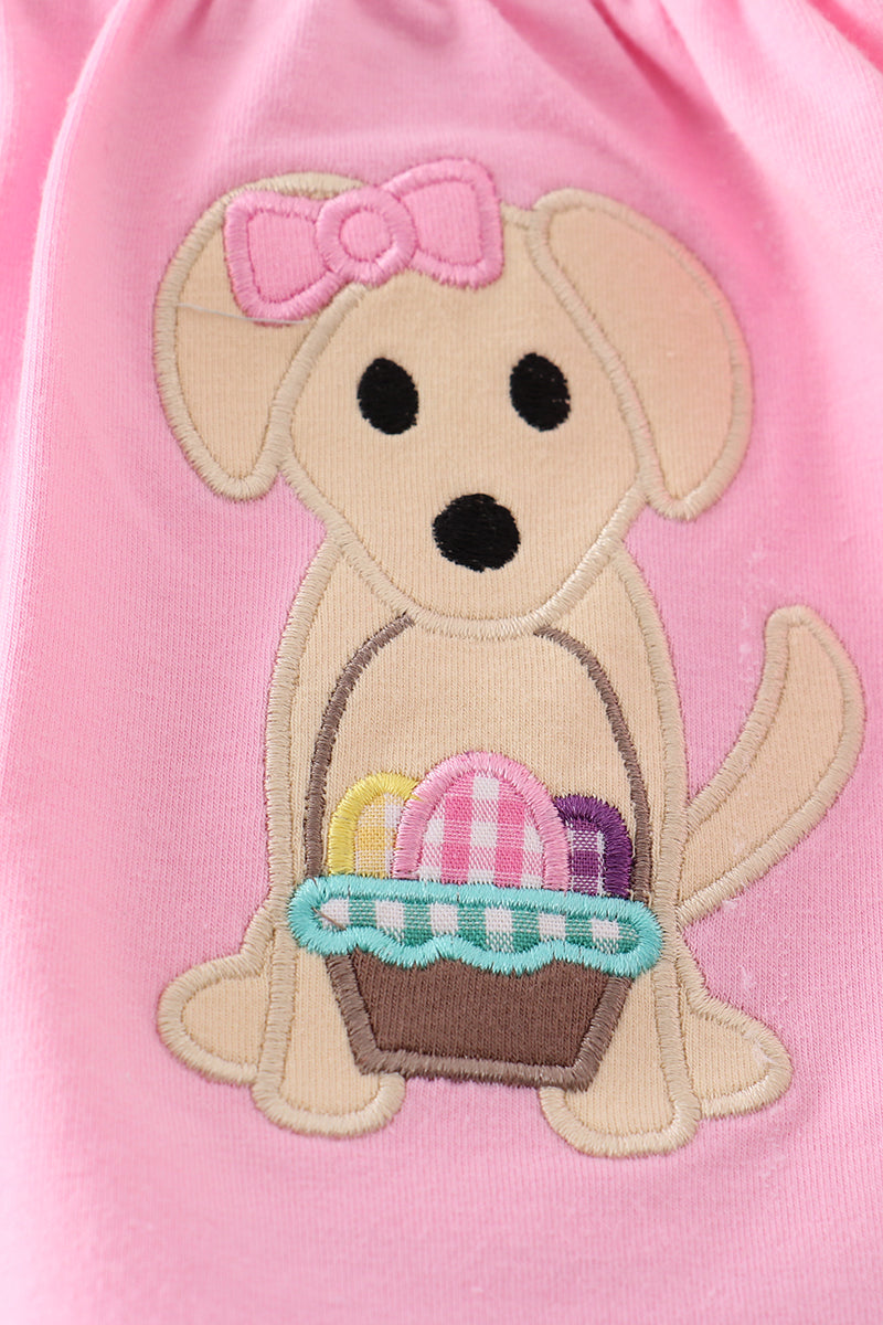 Ensemble fille avec appliqué chien rose premium