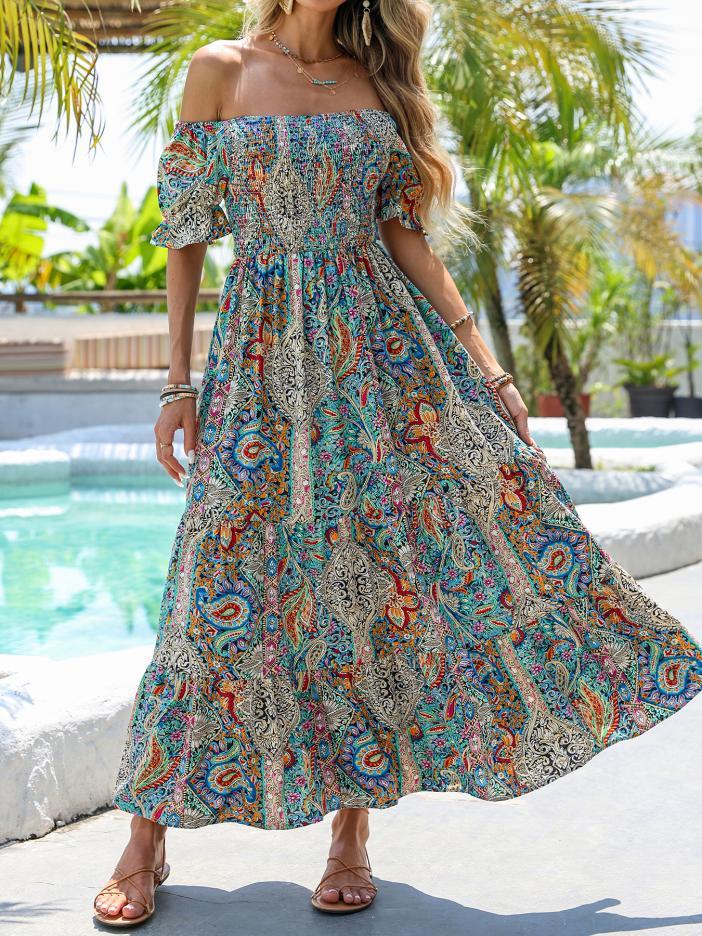 Robe longue asymétrique à imprimé cachemire pour femme