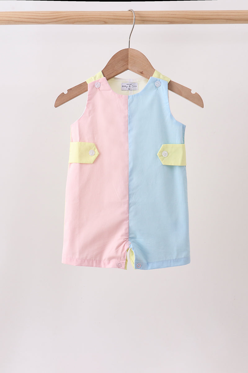 Barboteuse colorblock bleue et jaune