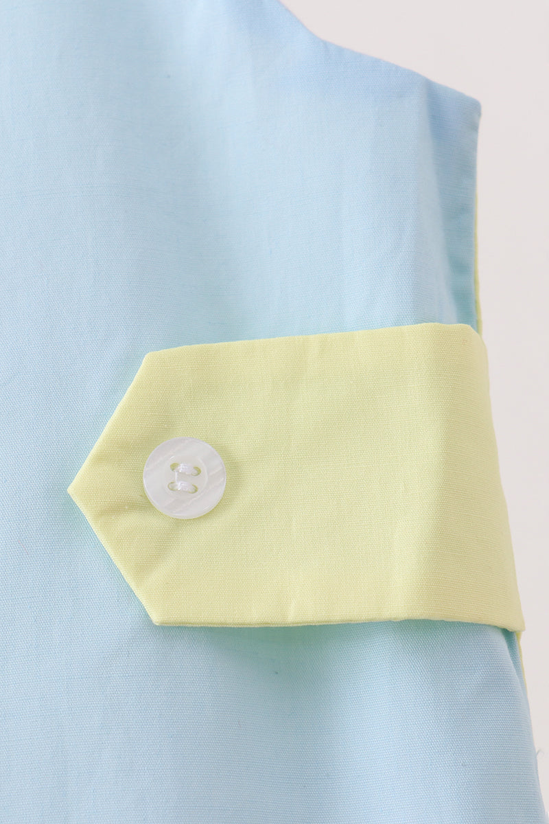 Barboteuse colorblock bleue et jaune