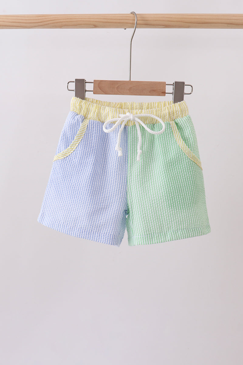 Shorts en seersucker bleu et vert