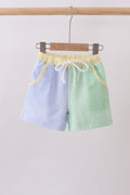 Shorts en seersucker bleu et vert