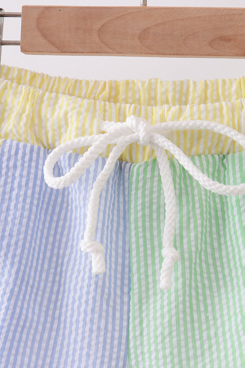 Shorts en seersucker bleu et vert
