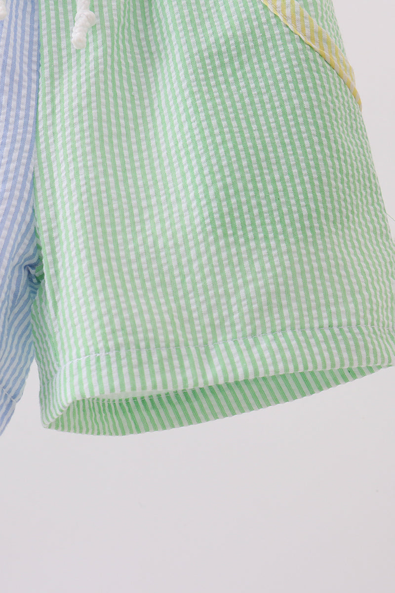 Shorts en seersucker bleu et vert