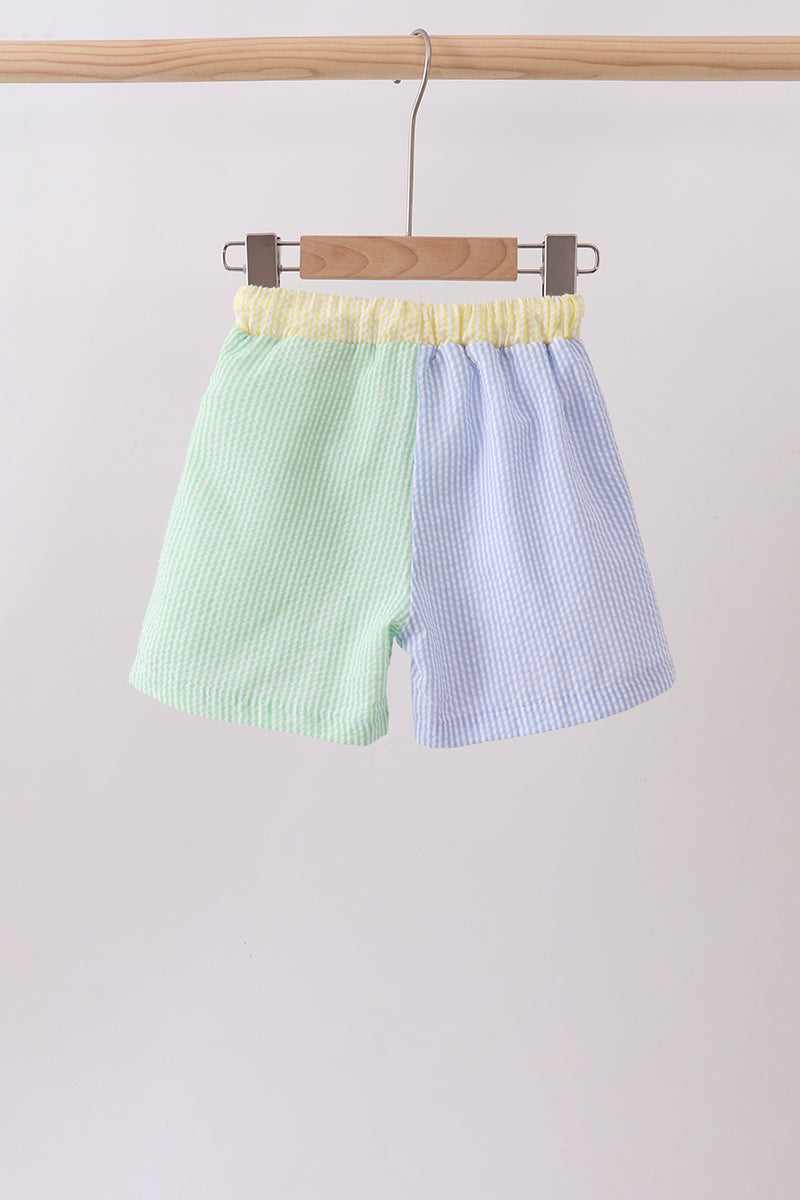 Shorts en seersucker bleu et vert
