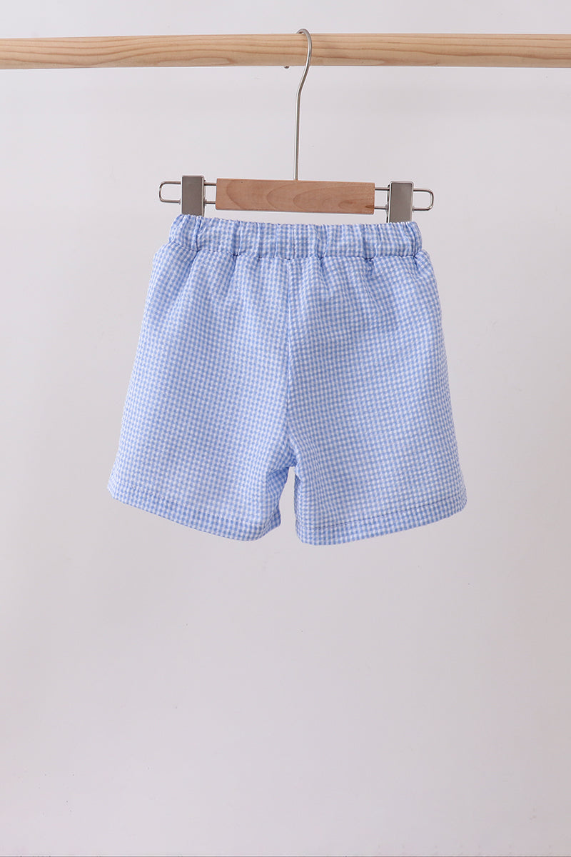 Short en vichy brodé d'un drapeau bleu