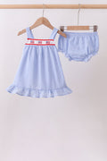 Ensemble bloomer à volant brodé drapeau bleu