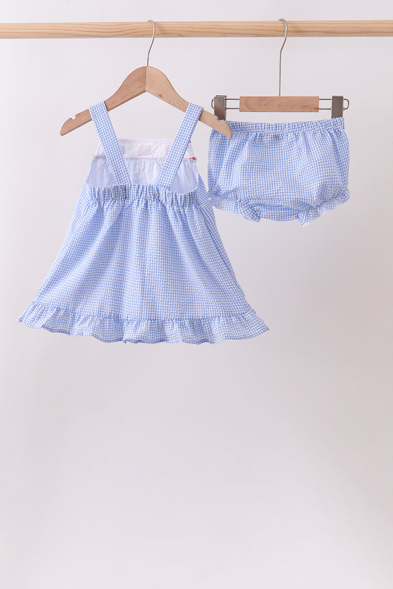 Ensemble bloomer à volant brodé drapeau bleu