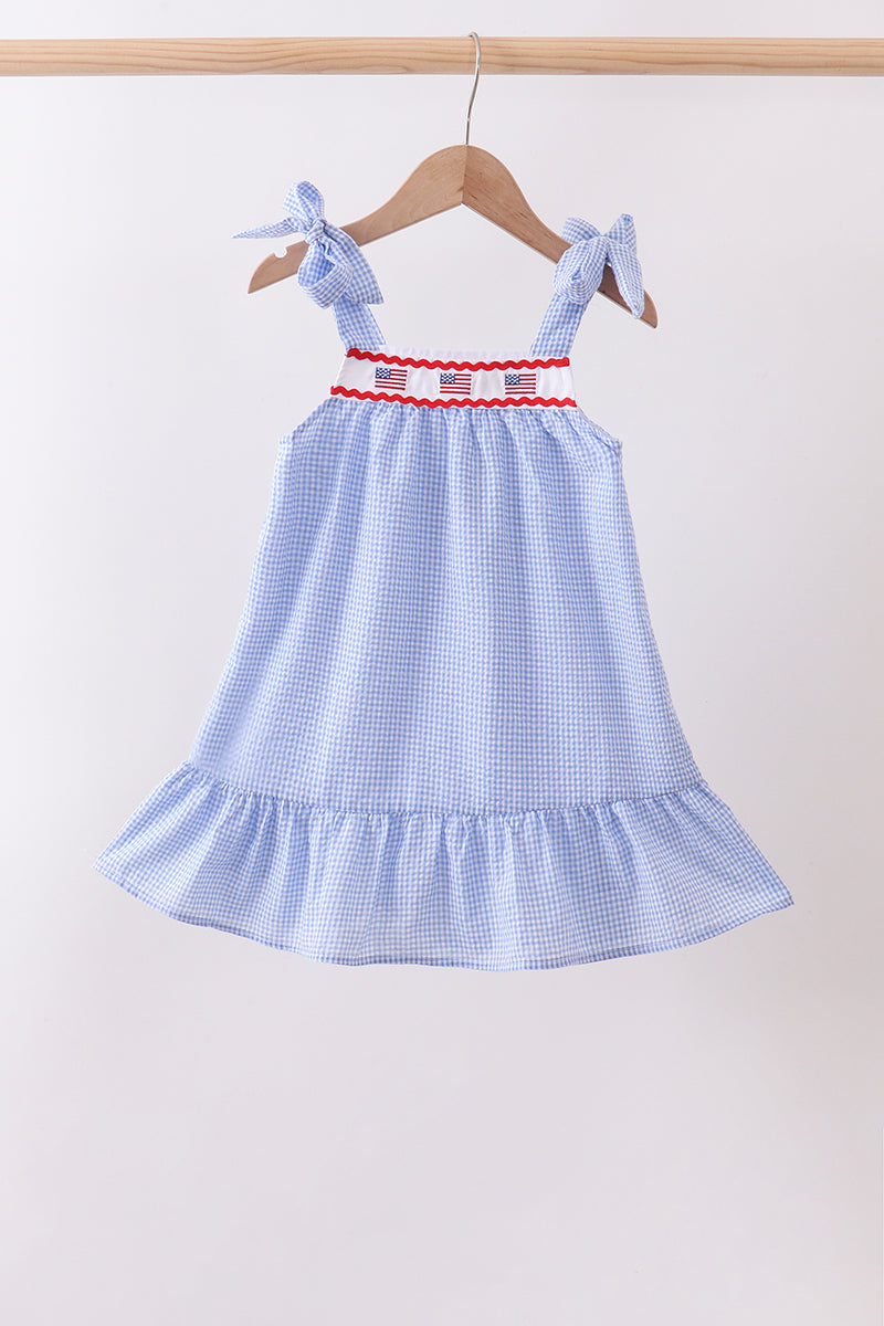Robe à volants brodée drapeau bleu