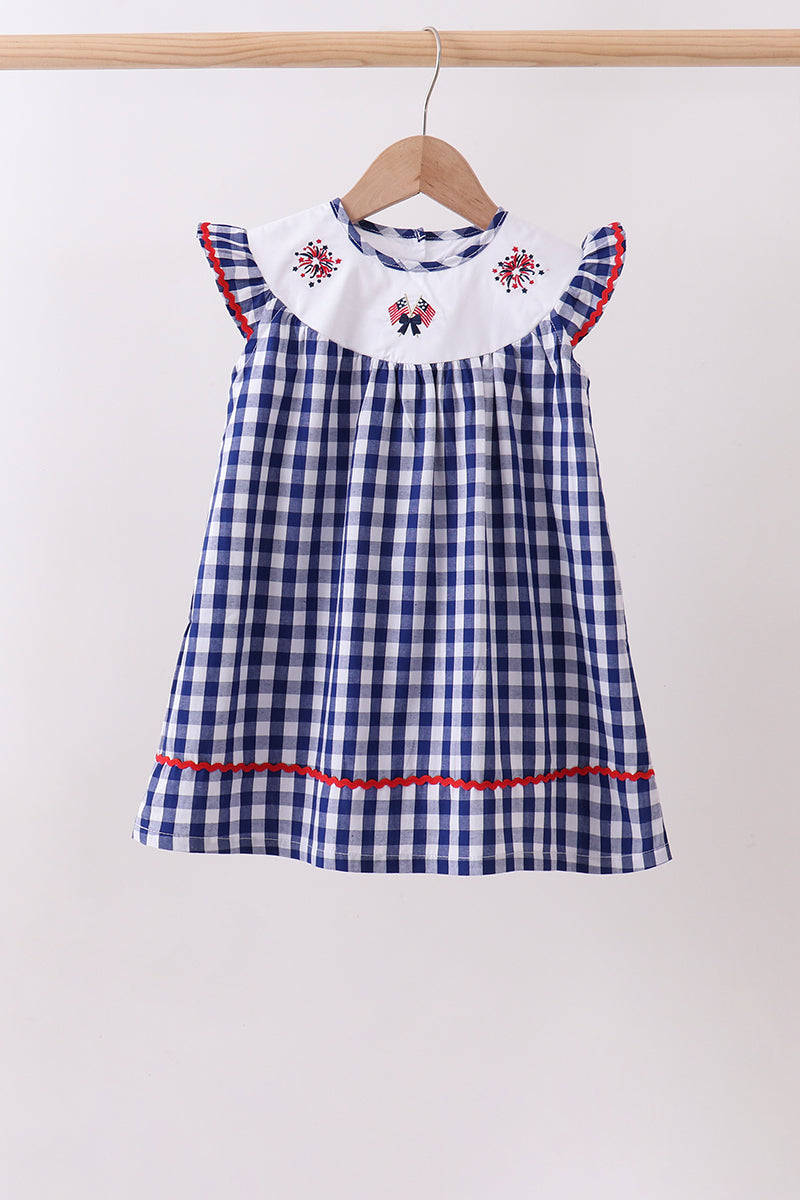 Robe à carreaux brodée feux d'artifice drapeau noir