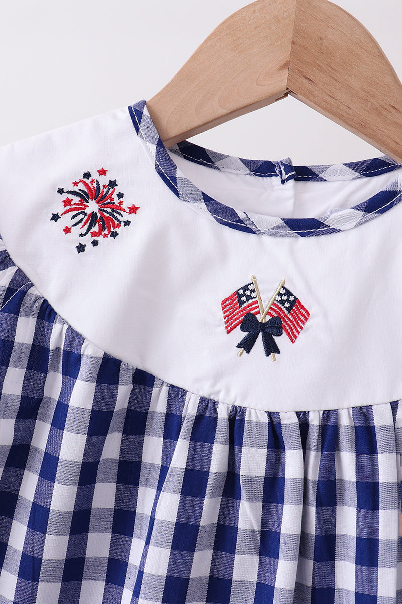 Robe à carreaux brodée feux d'artifice drapeau noir