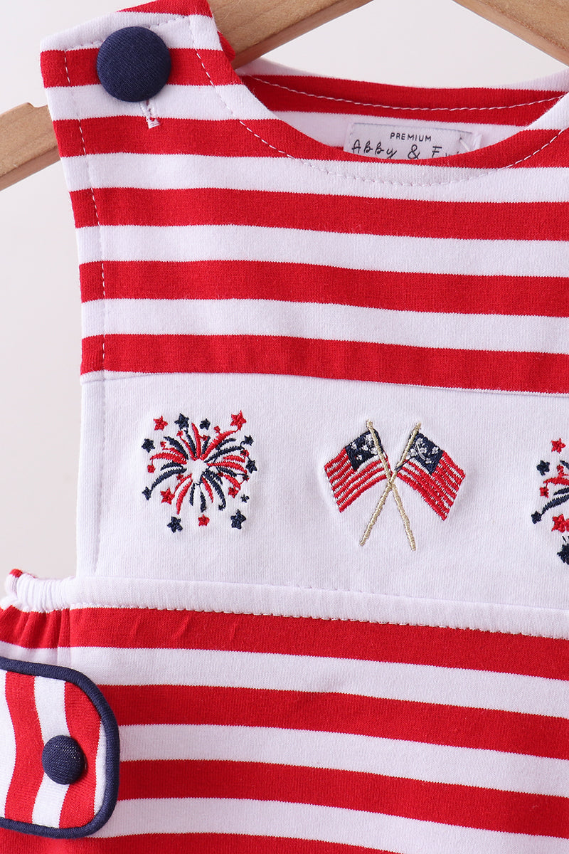 Drapeau à rayures rouges, feux d'artifice, broderie, jonjon
