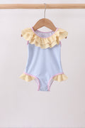 Maillot de bain une pièce à rayures bleues et volants