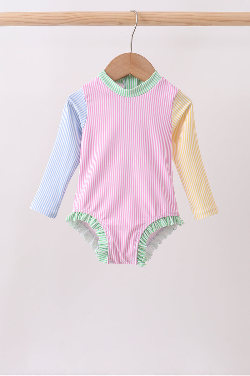 Haut de protection anti-UV rayé rose