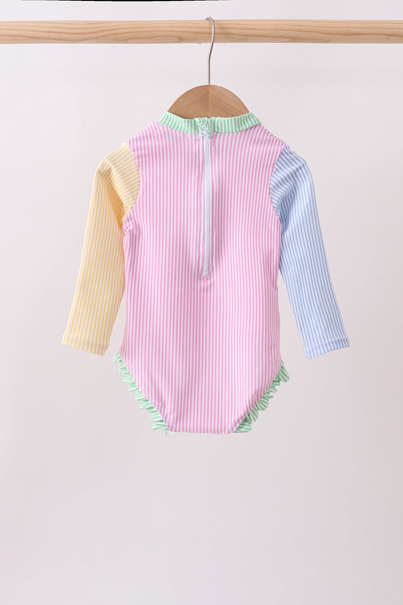 Haut de protection anti-UV rayé rose