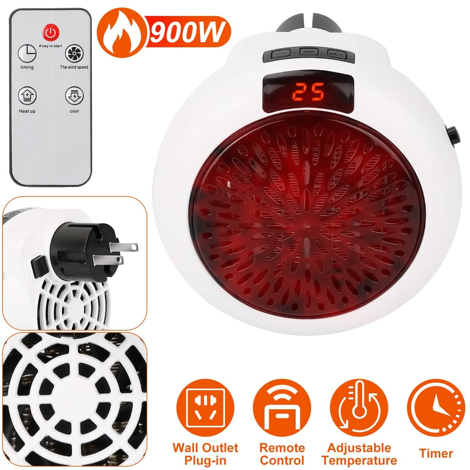 Chauffage soufflant portatif 900 W avec télécommande