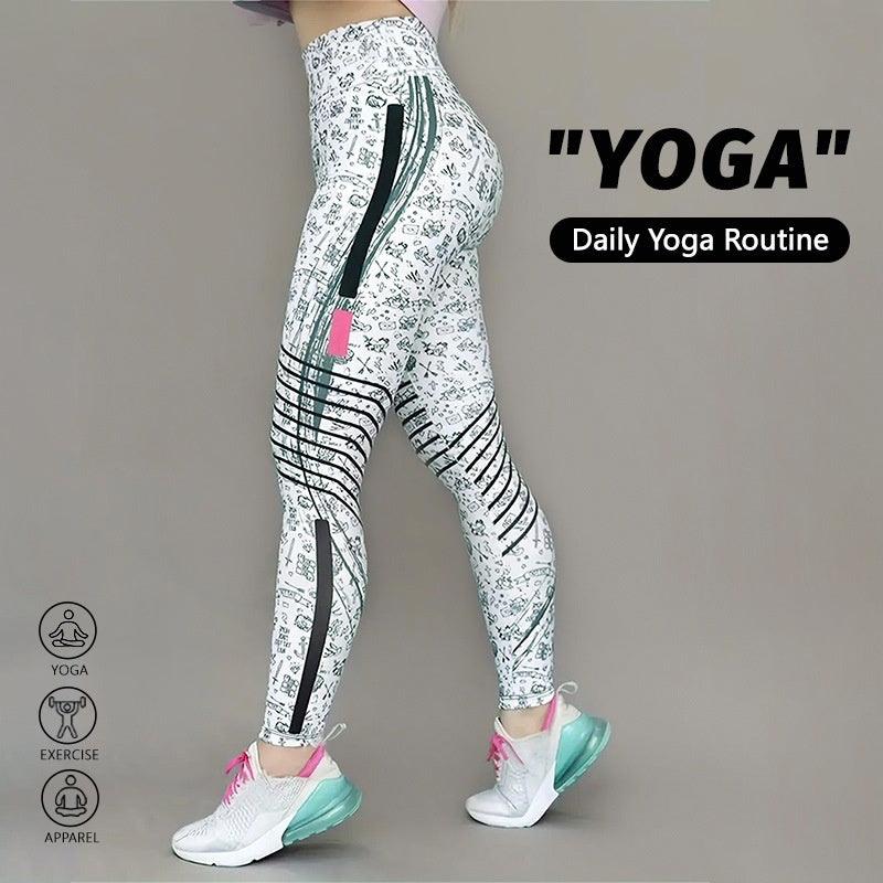 Legging de yoga imprimé ultra-extensible – Pantalon de fitness taille haute avec contrôle abdominal