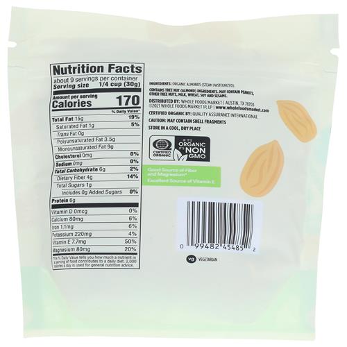 Whole Foods Market, Amandes biologiques crues, 10 oz
