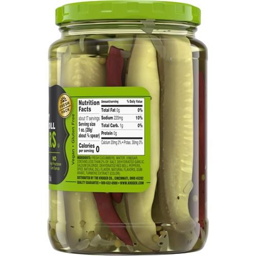 Bâtonnets de cornichons à l'aneth cachères relevés Kroger 710 ml