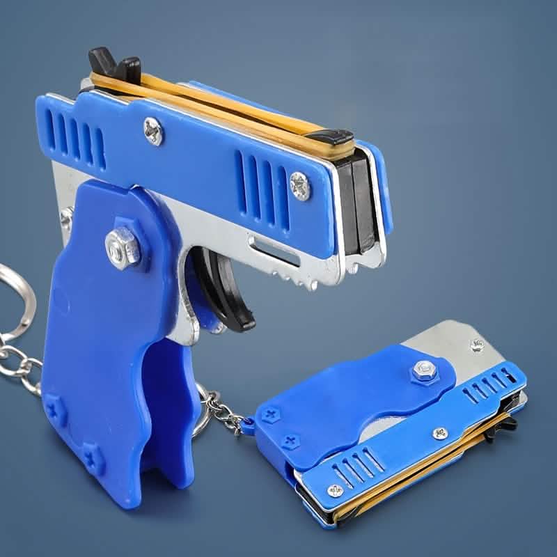 Lanceur de bande en caoutchouc métallique pliable Jouet Porte-clés
