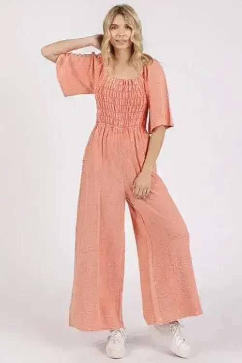 Combinaison pantalon large délavée Mittoshop avec fronces | Femstylo