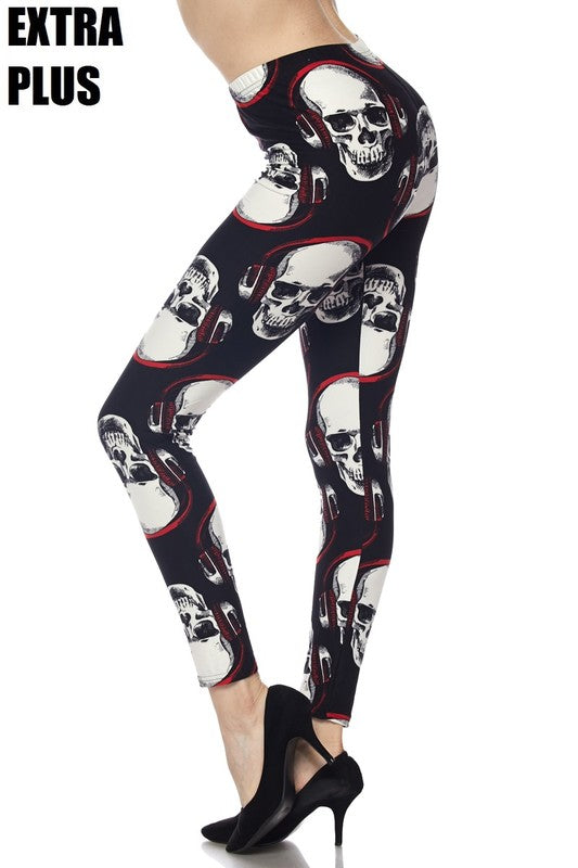 Legging imprimé tête de mort casque rouge EXTRA GRANDE TAILLE