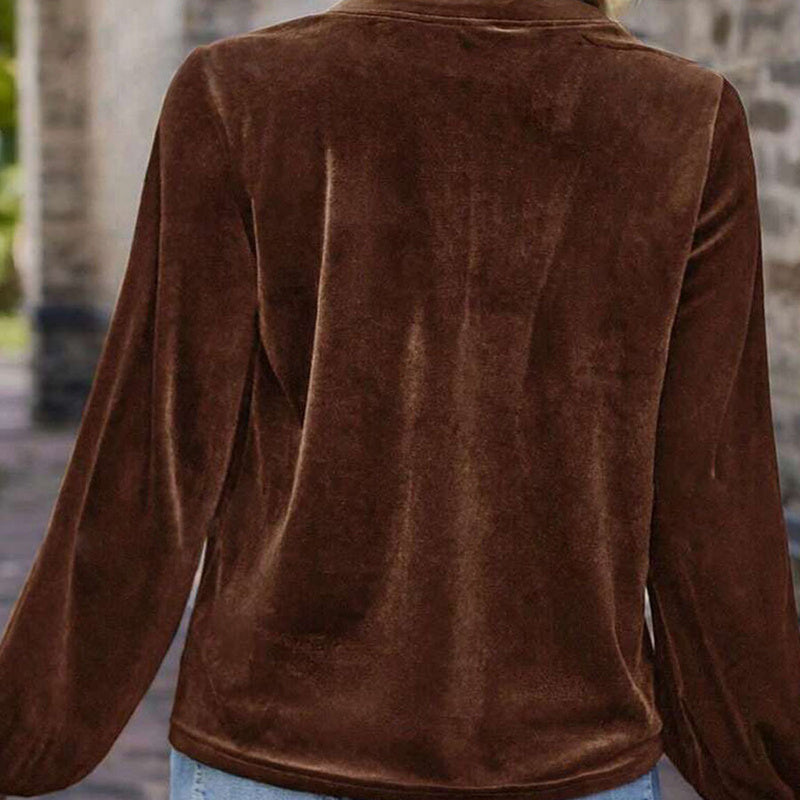 Pull à manches longues, couleur unie, col en V et détails boutonnés pour femme
