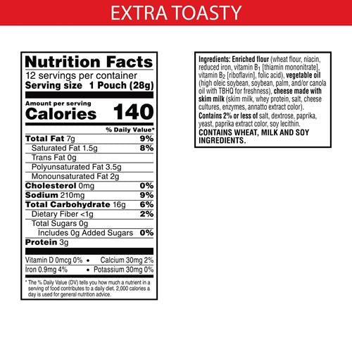 Crackers au fromage Cheez-It, crackers cuits au four, snacks pour le bureau et les enfants, extra grillés, boîte de 340g (12 paquets)