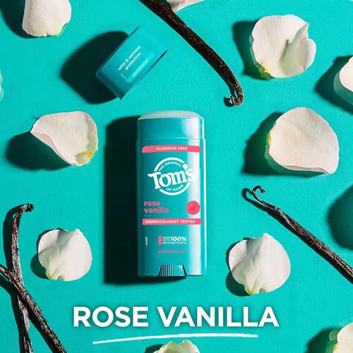 Tom's Of Maine Déodorant Naturel Sans Aluminium Rose Vanille Pour Femmes et Hommes | Transparent à l'application | Protection Contre Les Odeurs et l'Humidité | Ingrédients D'origine Naturelle et Rétenteurs d'Hydratation | 92 g