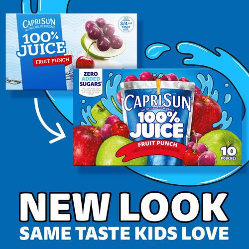 Capri Sun Boisson Jus à 100 % Goût punch aux fruits Mélange de jus entièrement naturel à base de concentré avec ingrédients ajoutés et autres arômes naturels, boîte de 10 unités, sachets de 177 ml