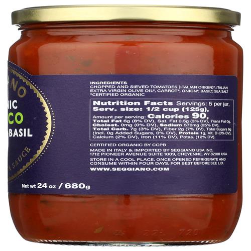 Sauce Pâtes Bio Basilico Seggiano, 680 g