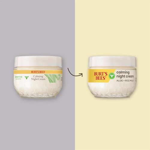 Crème de Nuit Apaisante Burts Bees, à l'Aloès et au Lait de Riz, Hydratant Visage pour Peaux Sensibles qui Apporte de l'Hydratation à la Peau Pendant Votre Sommeil, 98,8 % d'Origine Naturelle, Pot de 51 g.