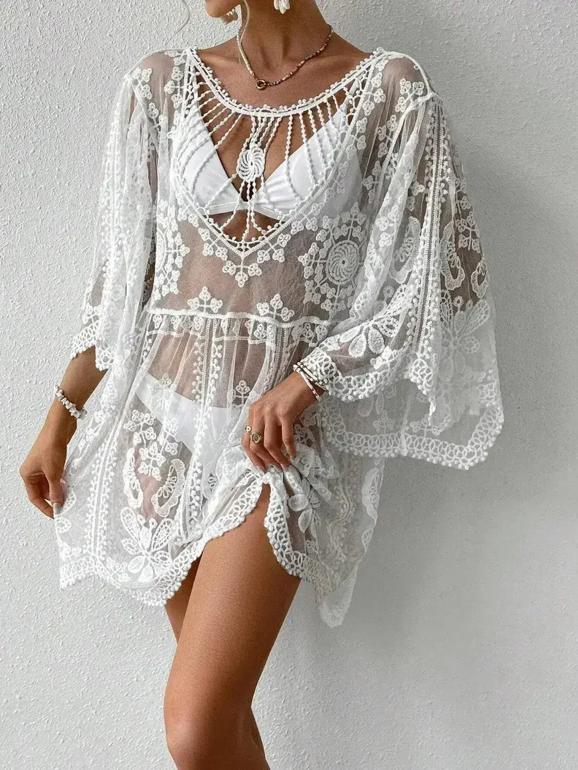 Cache-maillot col rond en dentelle